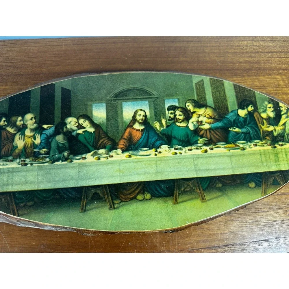 Vintage Bark Live Edge Wood Slice Plaque Wall Art Last Supper Rustic Decoupage